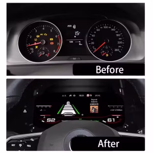 Digitaal instrumentenpaneel VW Golf Mk7: Linux-upgrade voor Passat B8 en Arteon 5 Digitaal instrumentenpaneel van Volkswagen voor de Golf 7, Passat B8 en CC, met een 12,3-inch IPS LCD-scherm