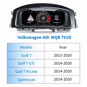 Digitaal instrumentenpaneel VW Golf Mk7: Linux-upgrade voor Passat B8 en Arteon 8 Close-up van het digitale instrumentenpaneel van Volkswagen voor de Golf 7, Passat B8 en CC, met een 12,3-inch IPS-LCD-scherm en de afwerkingskwaliteit