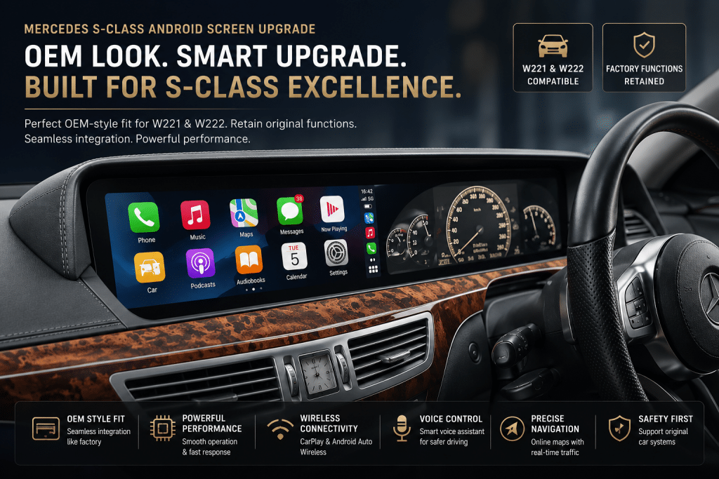 Mercedes S-Klasse Android Hoofdunit voor W221 en W222: OEM-pasvorm en behoud van fabrieksfuncties