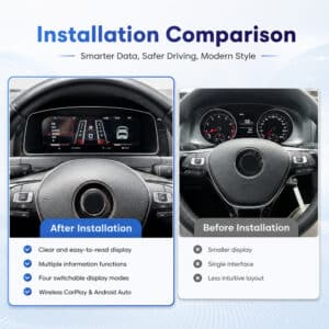 VW Golf Mk7 virtual cockpit-vergelijking die slimmere gegevens, veiliger rijden en moderne stijl toont