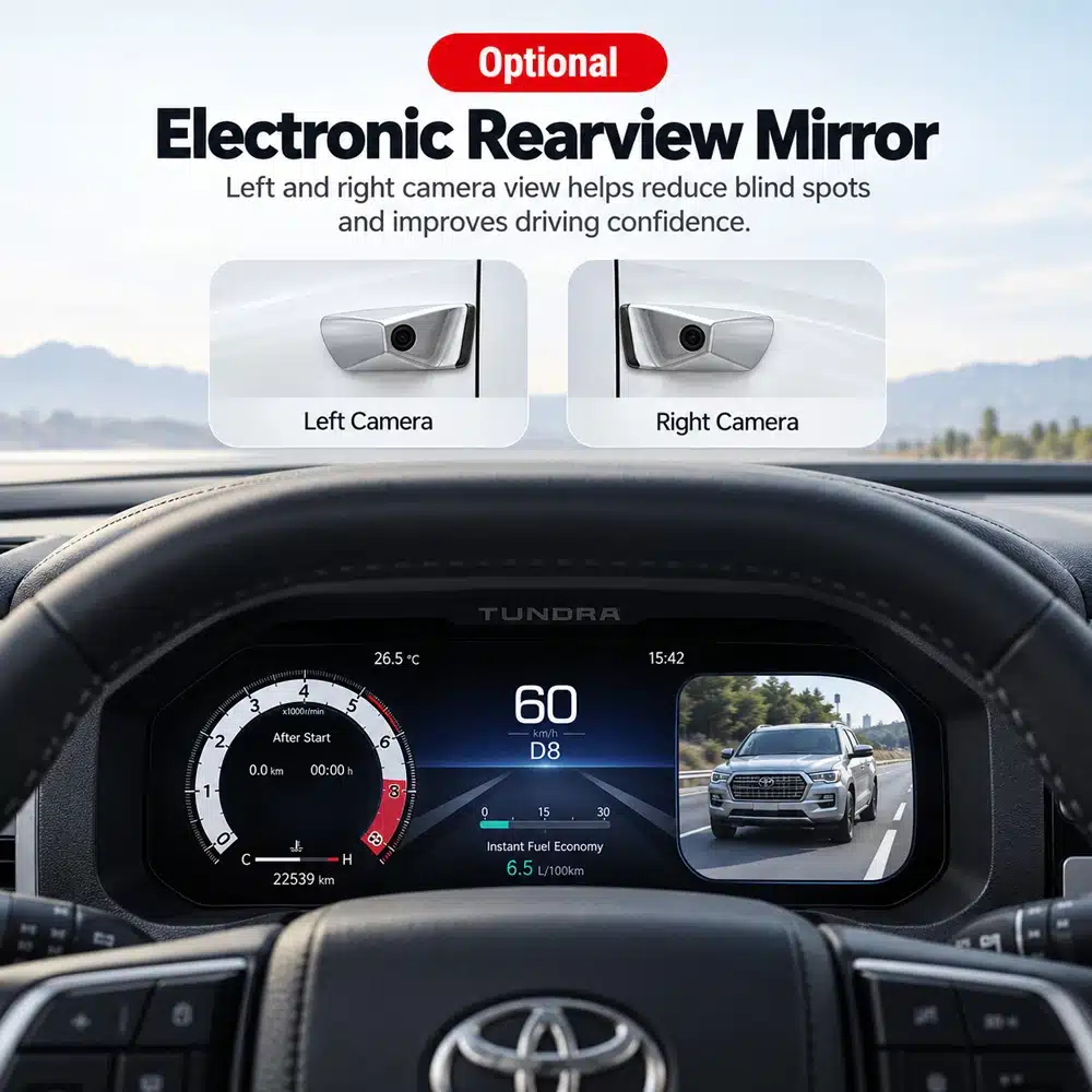 Toyota Tundra 2015 2019 Digital Cluster Electronic Rearview Mirror Ui 01 Toyota Tundra digital cluster image showing an optional electronic rearview mirror style display with left and right cam