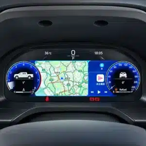 Toyota Tundra Digital Instrument Cluster 2015–2019 — CarPlay, Maps & a Modern Virtual Cockpit 9 Toyota Tundra digital cluster installed in the dashboard, showing a central map/navigation display between two circular