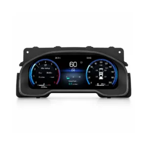 Productafbeelding vooraanzicht van een Toyota Tundra digitaal instrumentencluster op een witte achtergrond, met dubbele ronde meter UI