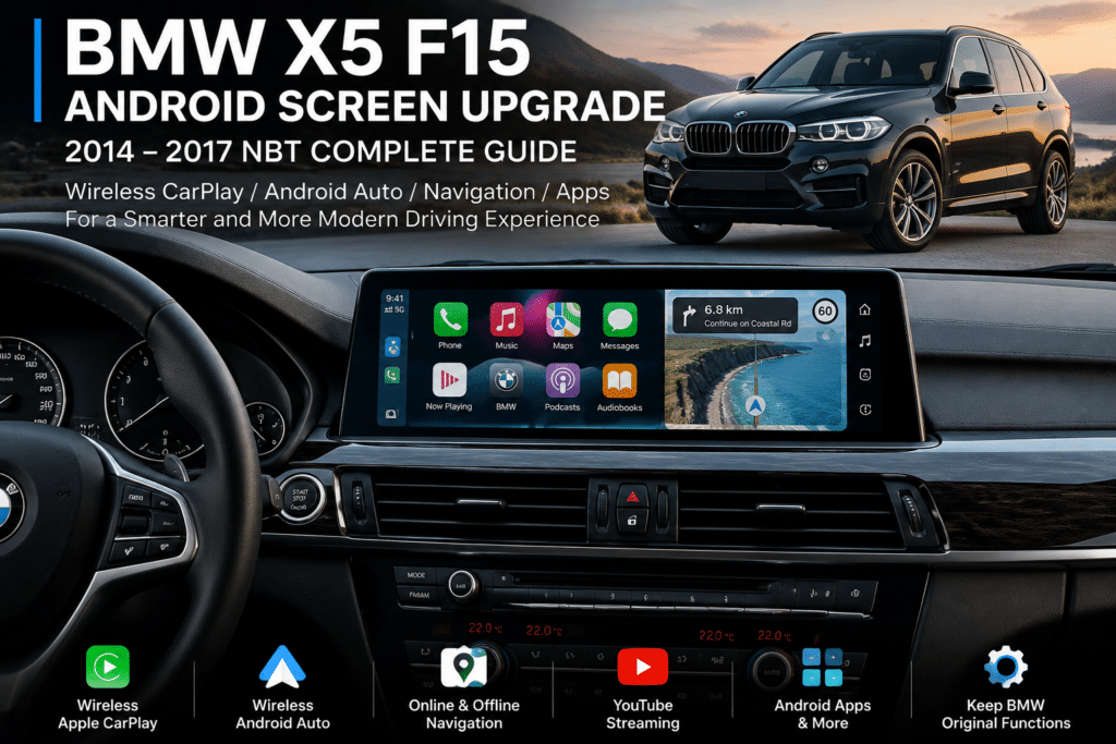 BMW X5 F15 schermupgrade 12.3 inch Android-scherm voor en na installatie
