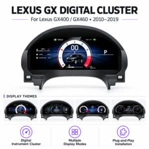 Lexus GX400 GX460 digitaal cluster met verschillende selecteerbare dashboardweergavethema's