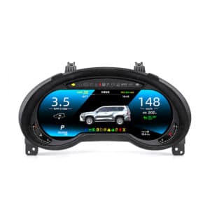 Naar voren gericht Lexus GX400 GX460 digitaal instrumentenpaneel op effen witte achtergrond, blauw instrumentendisplay-thema